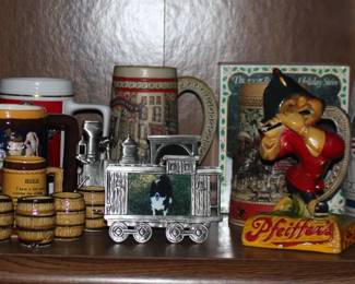 Stein, Various Sizes Styles And Pfeiffer Beer Ale Chalkware Figure