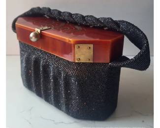 ANTIQUE BAKELITE BEADED HANDBAG