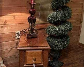 Table Small Light Wood Front lamp on top