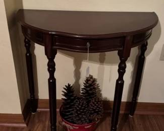 Table Demilune Dark Brown w Drawer Front View
