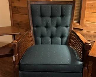 Chair Side Pair Teal Upolstery and caned sides