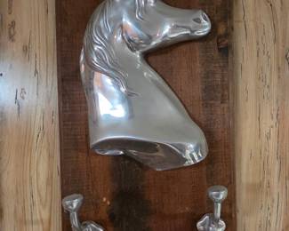 Pewter Horse Wooden Wall Rack