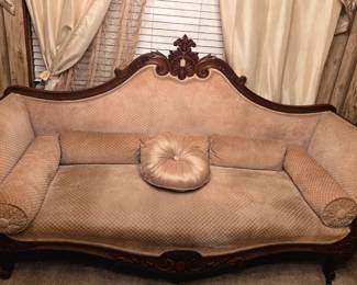 Antique Victorian Rococo Revival Carved Mahogany Sofa