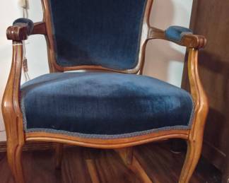 French Louis XV Style Armchair In Blue Velvet