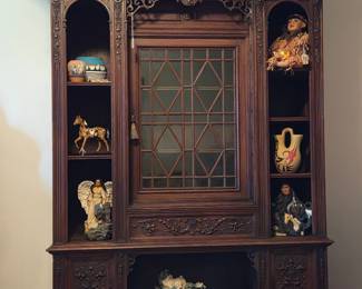 19th Century French Henri II Style Carved Oak Hunt Cabinet Bookcase