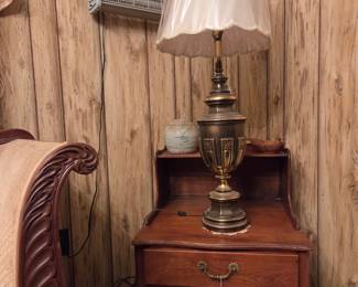 2 Tier Side Table & Large Heavy Brass Lamp