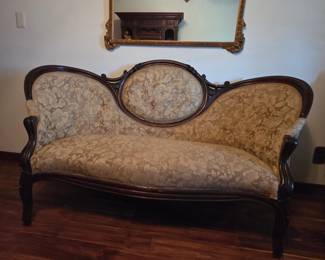 Victorian Style Floral Upholstered Setee With Carved Wood Frame
