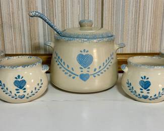 Stoneware Spongeware Blue & White Heart