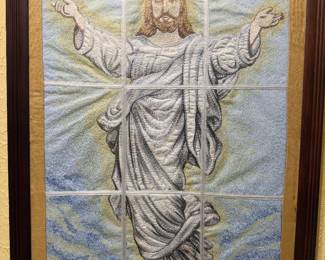 Hand Embroidered Jesus Christ Textile Wall Art