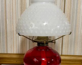 Ruby Glass Milk Glass Hurricane Lamp