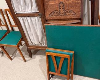 3 Antique Folding Chairs, and Card Table