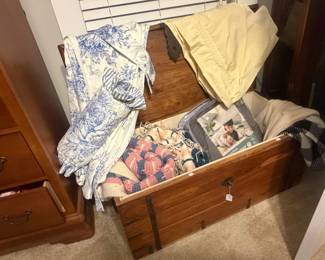 Vintage chest, crochet quilts