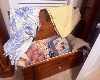 Wood chest and crochet blankets