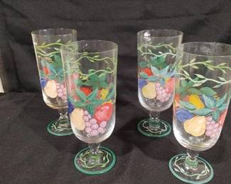 Set of 4 Hand Painted Fruit Decor Gail Pittman Styled Water Goblets
