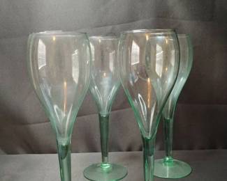 Set of 4 Vintage Green Depression Glass Champagne Flutes