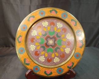 Vintage Bronze Painted Indian Kashmiri Style Wall Plate Decor