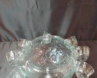 Vintage 18 Piece Punch Bowl Party Set in Fruit Bounty by Indiana Glass