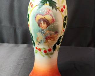Antique Victorian Hand Painted Bristol Blown Glass Vase