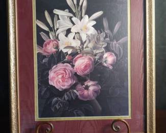 Pink Peony and White Lily Matted and Framed Picture