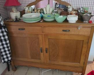 Antique Oak 1920's Sideboard with Mirror