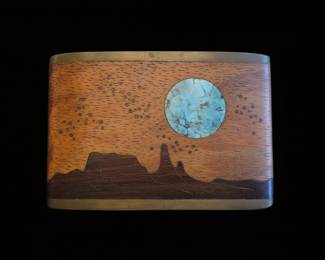 Kenneth Reid Style Wood and Turquoise Inlay Belt Buckle