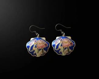 Vintage Cloisonn Enamel Floral Scallop Earrings