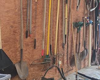 Assorted Garage Hand Tools and Garden Implements