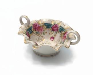 Antique Nippon HandPainted Porcelain Bonbon Dish with Roses and Gold Gilt
