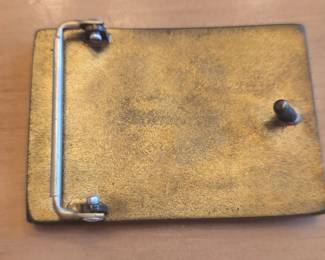 Kenneth Reid Style Wood and Turquoise Inlay Belt Buckle second image