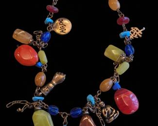 Artisan Style MultiCharm Necklace with Buddha, Fist, and Hope Medallion