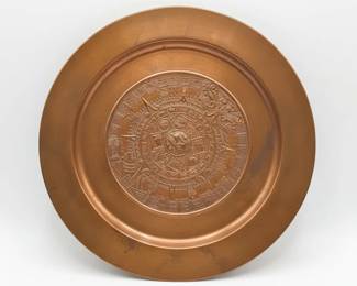 Vintage Mexican Aztec Calendar Copper Decorative Charger Plate