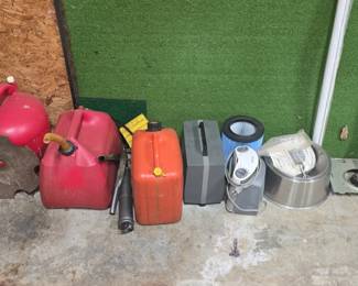 Garage Lot Fuel Cans, Air Purifier, Pet Bowl, Farm Implement Part
