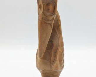 MidCentury Modern HandCarved Wooden Owl Sculpture