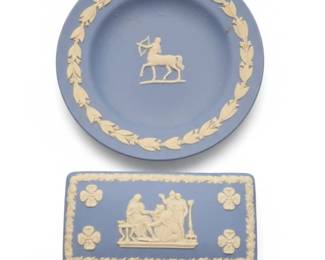 Wedgwood Jasperware Blue and White Trinket Set with Plate and Box
