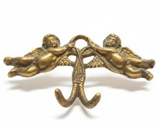 Vintage Brass Cherub Double Wall Hook