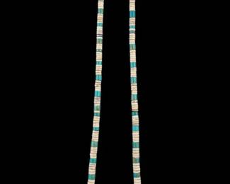 Native American Santo Domingo Turquoise and Shell Heishi Necklace