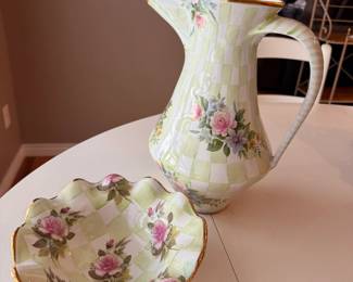 Mackenzie-Childs Pitcher and scalloped bowl