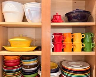 Fiesta ware dish set, serving ware and other bowls.