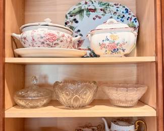 Crystal bowls, tea pots, and vintage serve ware