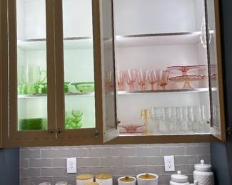 Pink Depression Glass, uranium and green glass