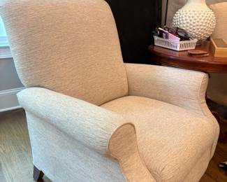 Pair of cream upholstered arm chairs 