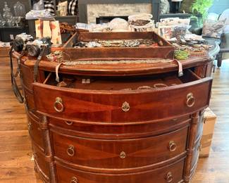 Beautiful Antique Demilune Dresser, costume jewelry 