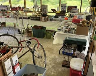 PORCH FULL OF TOOLS AND SHOP ITEMS