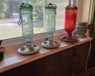 VINTAGE GLASS HUMINGBIRD FEEDERS