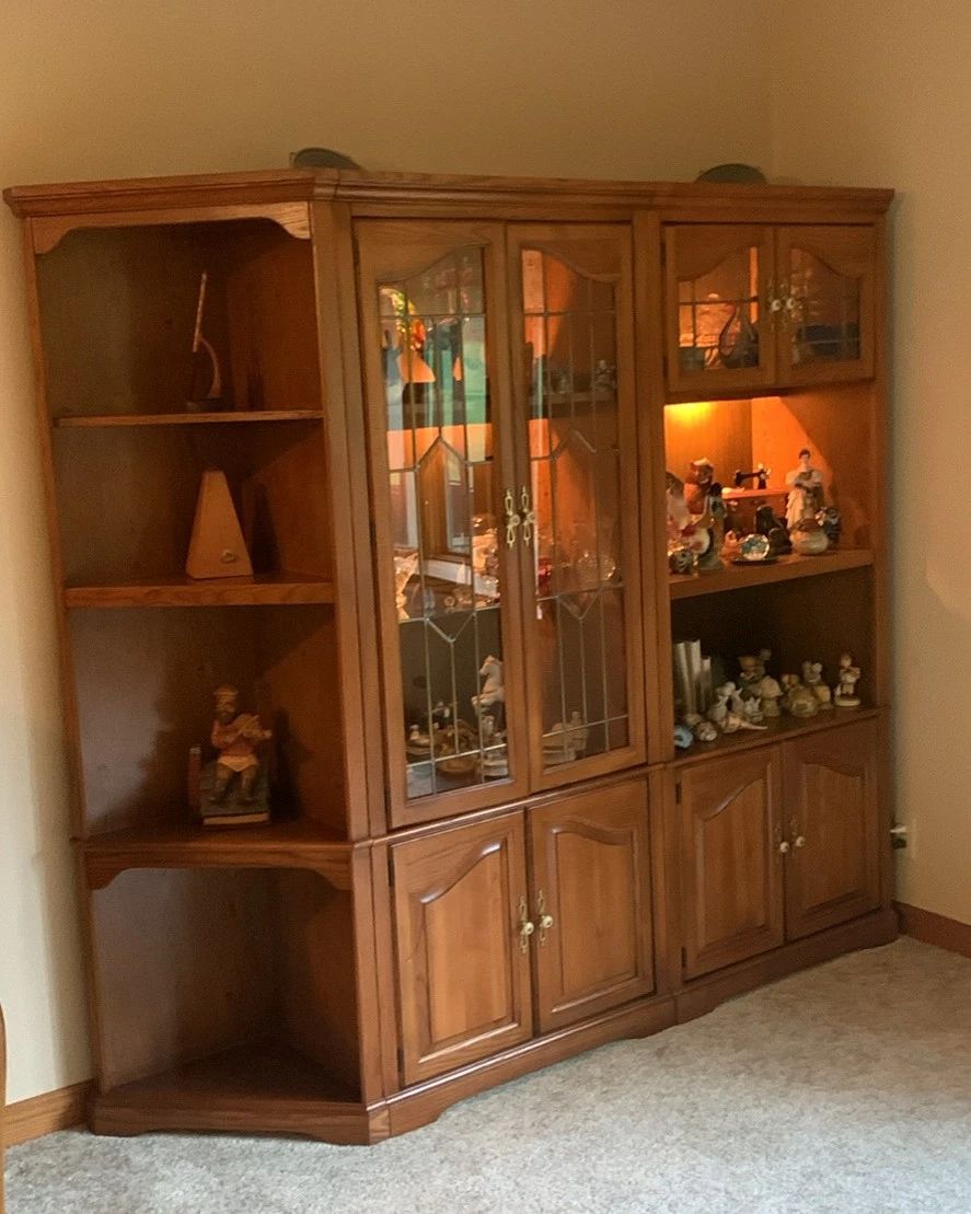 3 pc modular oak hutch with lights