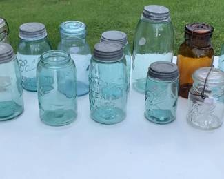 Many antique mason jars