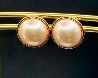 Sterling Silver 925 Stamped Majorica Faux Mabe Pearl Clip On Earrings