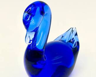 Cobalt Blue Glass Swan Figurine