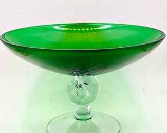 Vintage Makora Style Art Glass Emerald Green Bowl