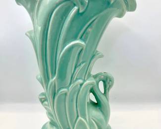 1940s McCoy Pottery Aqua Green Swan Vase Collectible